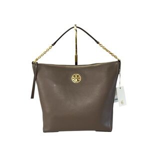 Tory Burch Carson Hobo Bag Silver Maple Pebbled Leather NWT Style 75421